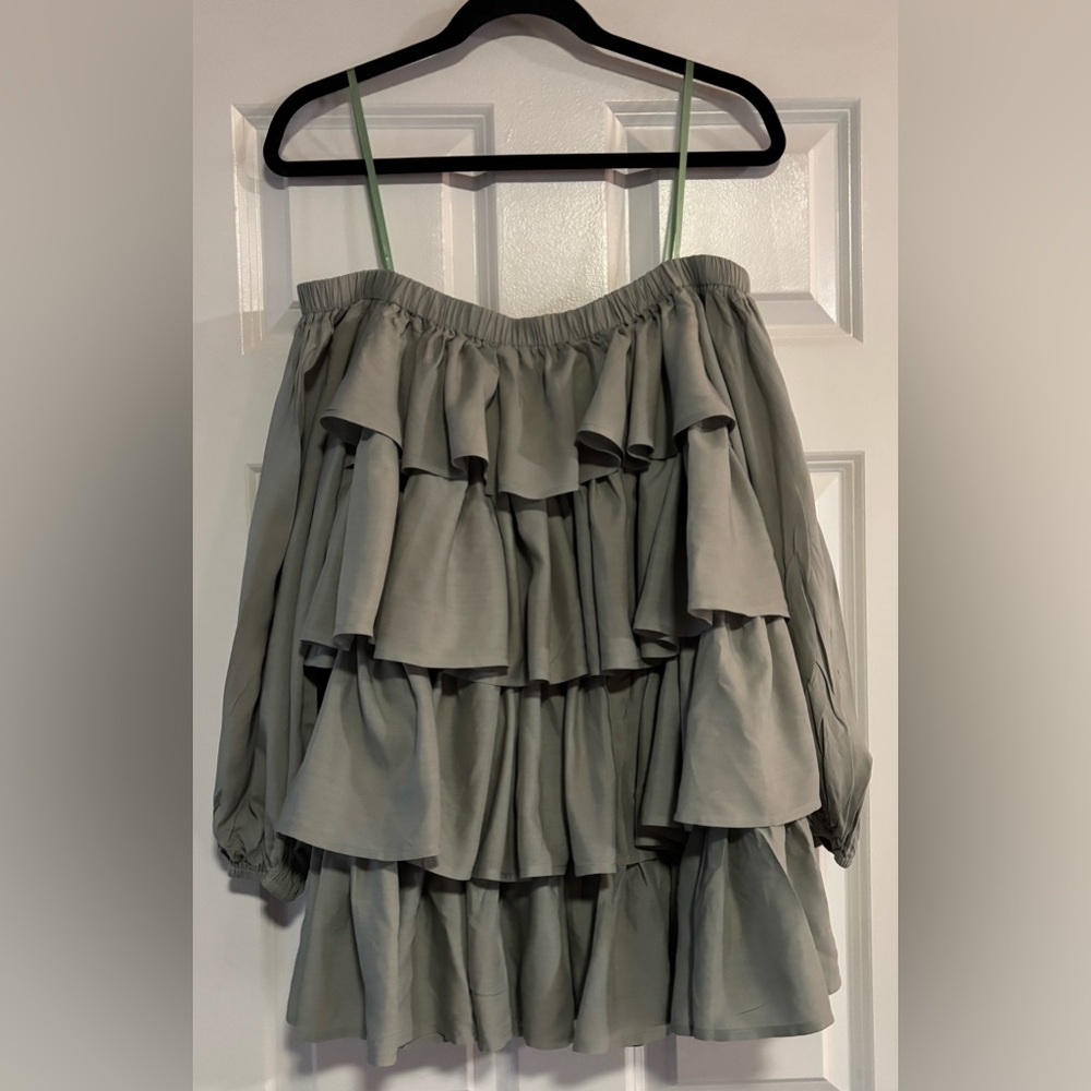 Kelsis Off-Shoulder Ruffle Dress in Sage Green, size Small - Picture 3 of 7